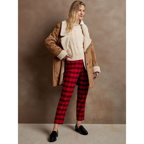 Banana Republic Hayden Pants Women's 12 Red Plaid High-Rise Comfort Stretch - Picture 1 of 13